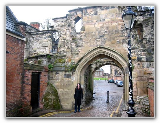 Cousin Trudi in front of old castle remains